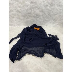 Sun Covers Navy Blue Rayon Beaded Shell Trim Sarong Wrap Beach Cover Up One Size